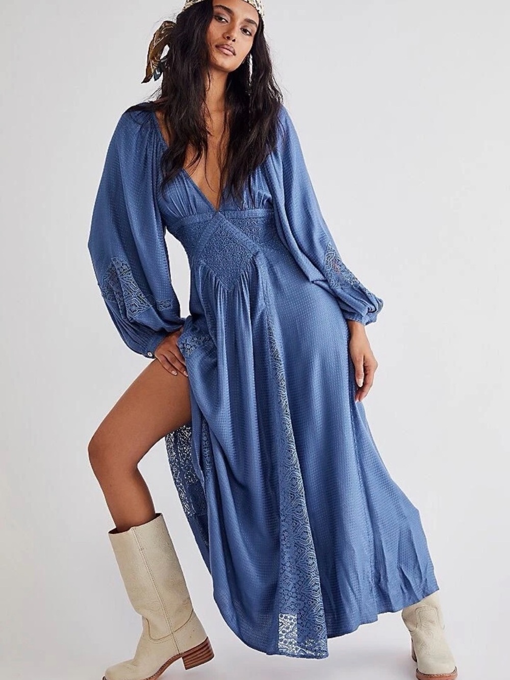 Free people Southwest Lace
Maxi Dress 100% Viscose Sz L Blue
